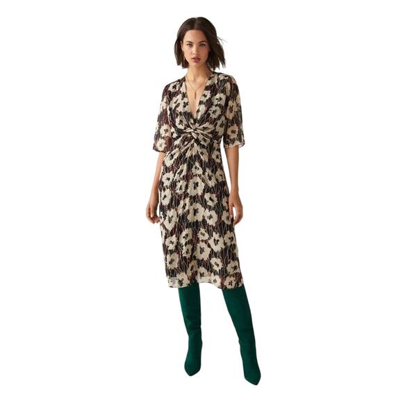 ba&sh Dresses & Skirts - BA&SH Kaz Metallic Floral Print Midi Dress Size 0 US 2/XS